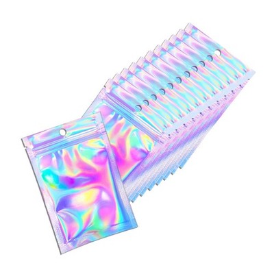 100 Pcs Holographic Resealable Packaging Bags for 4x6 Inch, Clear,Metallic