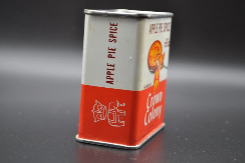 Vintage Crown Colony Apple Pie Spice Tin 1-1/4 Oz Empty Prop 1959 - Image 3 of 4