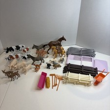 Vintage Mixed Lot Of Plastic Farm Animals Fences  Accessories Unbranded
