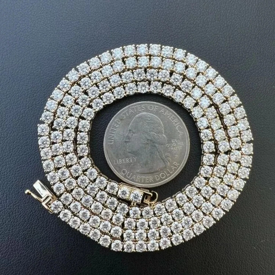Collar de tenis redondo de diamantes creados en laboratorio de 13,8 quilates para hombre de oro amarillo de 22" de 14 quilates Foto 4 de 4