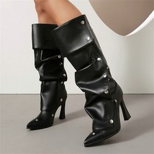 Women's Knee High Boots Detachable Snap-off Panel Ruched Pull On Winter Shoes