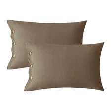  Pillowcases Standard Set of 2 Cotton Button Pillow Standard(20"×26") Khaki