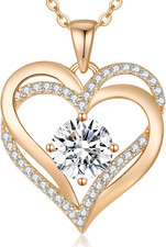 Love Heart Birthstone Necklaces for Women, Birthday Gift for Girlfriend, Anniver