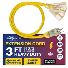 3ft Power Outdoor Extension Cord & Indoor - Waterproof Electric Drop Cord Cable