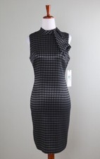 CALVIN KLEIN NWT $134 Stretch Metallic Check Plaid Mock Neck Dress Size 8 Petite