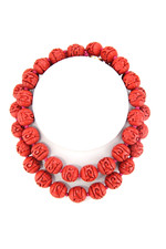 Vintage Cinnabar Knotted Hand Carved Floral Beaded Necklace Chinese Export