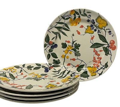 5- CRATE AND BARREL La Primula  ITALIAN Ceramic PLATES FRUIT & BERRIES 10''
