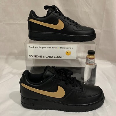 Nike Air Force Low Black (Champagne Custom Painted Swoosh) SC-#19B