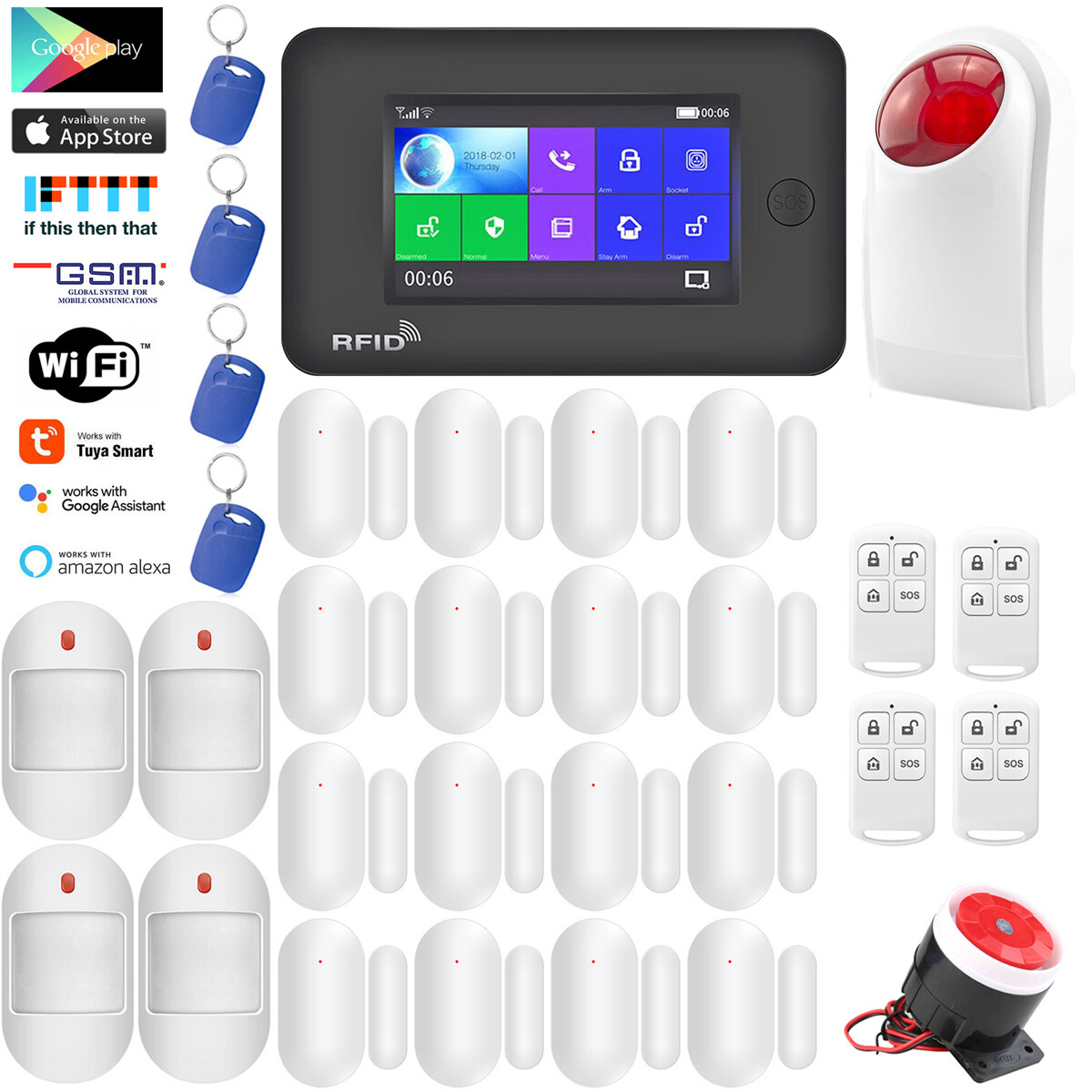 O18 WiFi Cloud Tuya APP GSM Wireless DIY Home Security Alarm System+Strobe Light
