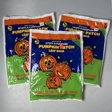 VTG 1992 Sun Hill Halloween Pumpkin Patch Stuff-A-Pumpkin Family Leaf Bags X 3
