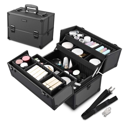 BYOOTIQUE Portable Aluminum Makeup Train Case Box Cosmetic Travel ...
