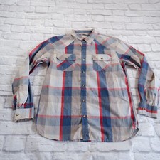Levis Blue Red White Plaid Western Long Sleeve Mens Shirt M Medium