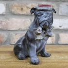 British Bulldog Ornament With Smoking Pipe & Flat Cap Figurine Novelty Statue