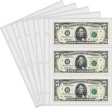 Currency Sleeves,50Pcs Page Protectors for 3 Ring Binder, 3-Pocket Banknote