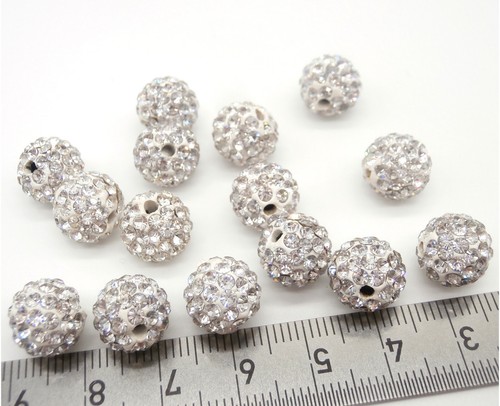 20 x Strassstein Perlen Ø 10 mm Shamballa Polymer Glitzer Disco weiß Kristall - Bild 3 von 5