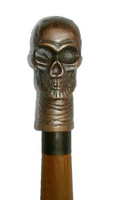 Handmade Antique Style Finish Skull head handle brown wooden walking stick