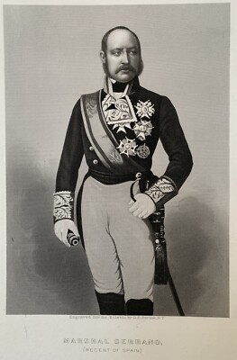 Marshal Serrano , Prime Minister Of Spain Original Lg Engraving By Perine 1880