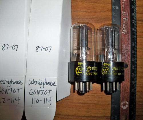 2 Strong Matched Westinghouse Black Plate Bottom D Getter 6SN7GT Tubes