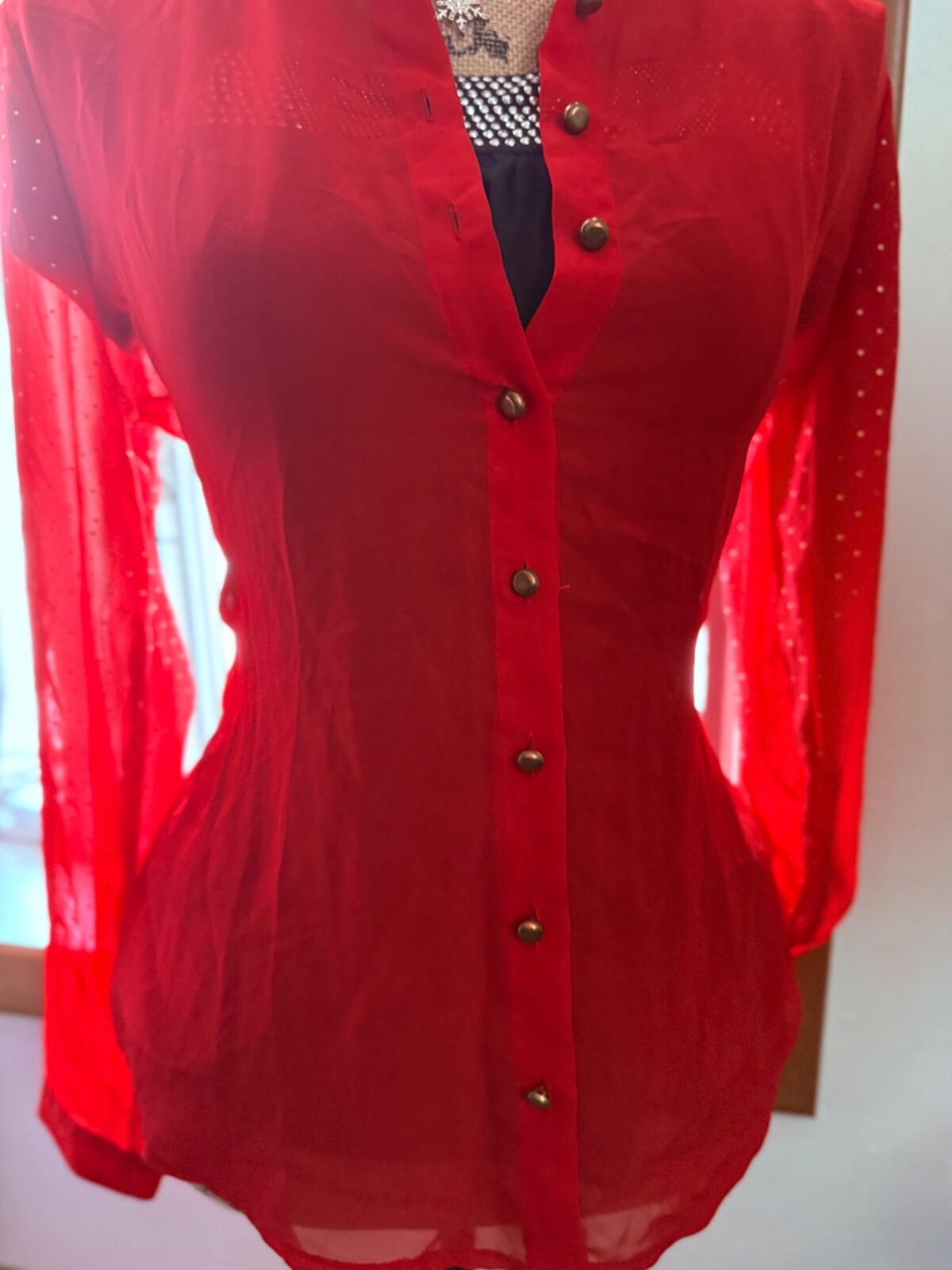 Notations Sheer, Red Studded Button-Up Blouse,  S… - image 18