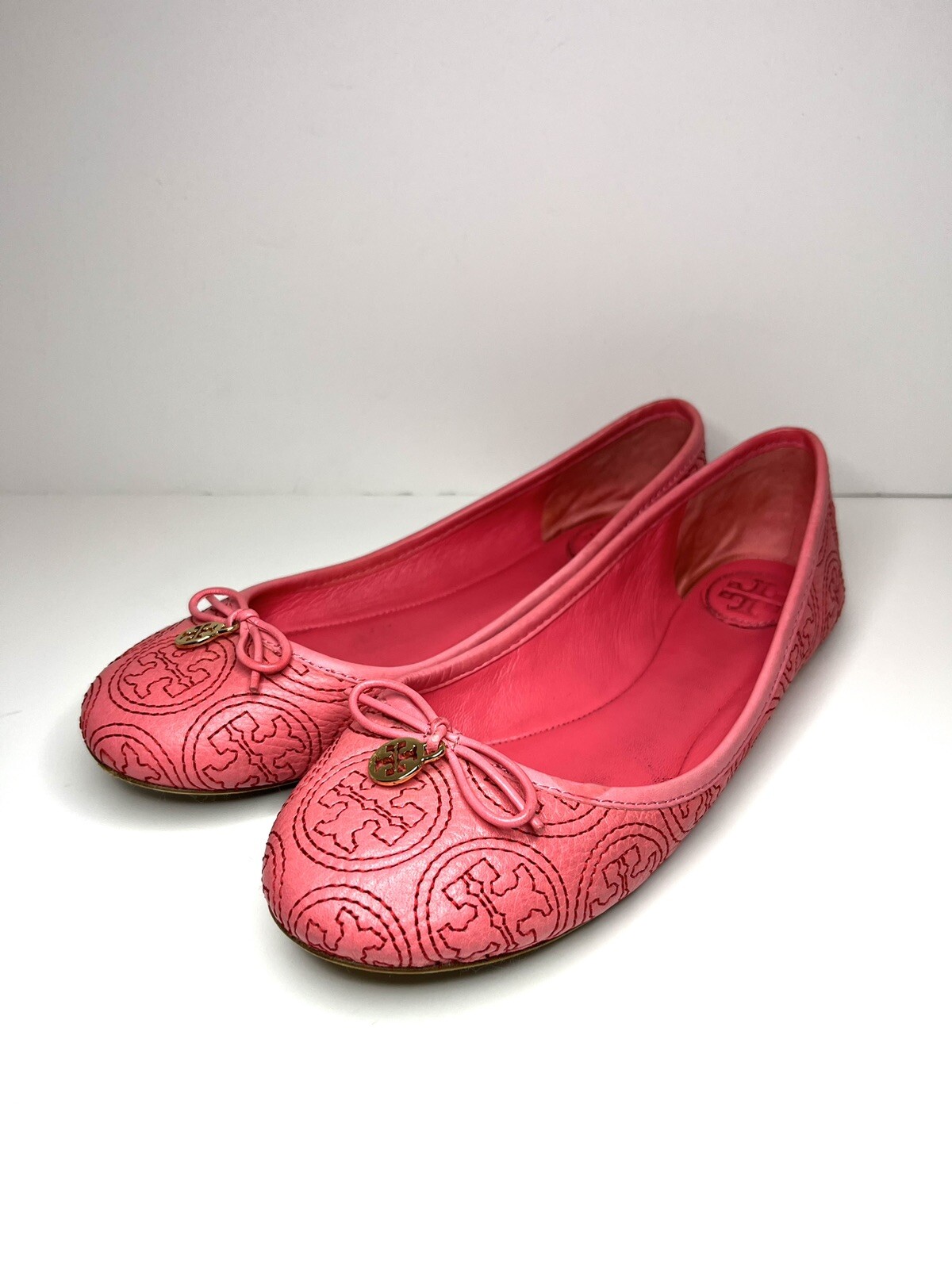 Tory Burch Ballet Flats Womens HOT PINK 7.5M LOGO Quilted Slip On Casual  Leather | eBay