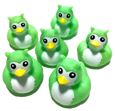 6 LIGHT GREEN OWLS BIRD CRUISING DUCKS RUBBER DUCKIES 2'' FAVORS CRUISE DUCK