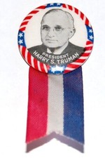 1948 HARRY TRUMAN RIBBON campaign pin pinback button political presidential