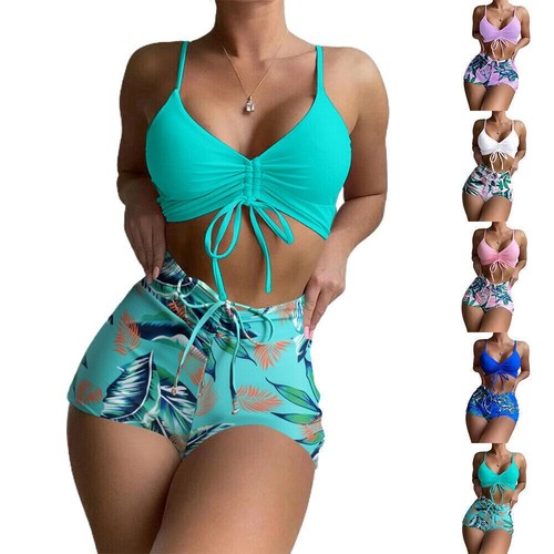 Sexy Bikini Set Geraffte Schnürung Bademode Badeanzug Schwimmanzug für Frauen - Bild 4 von 20