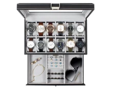 Men Watch Display Case Jewelry Holder Organizer Box Storage Luxury Drawer Glass