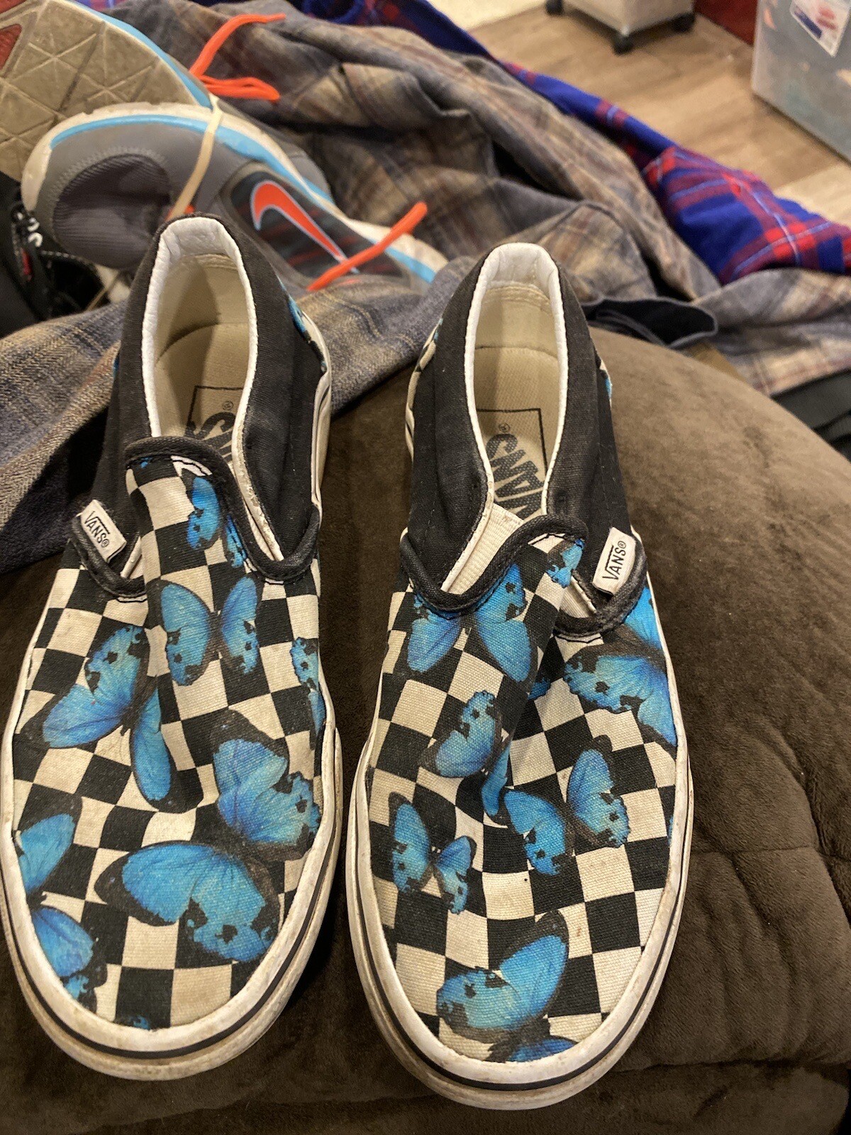 Vans Slip-On Shoes Checkered Butterfly Black White Skater 721356