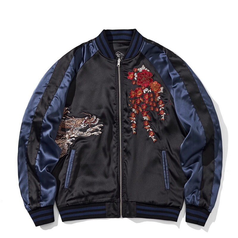 Veste Sukajan Réversible Homme Dragon Tigre Broderie Japonaise Taille Asiatique