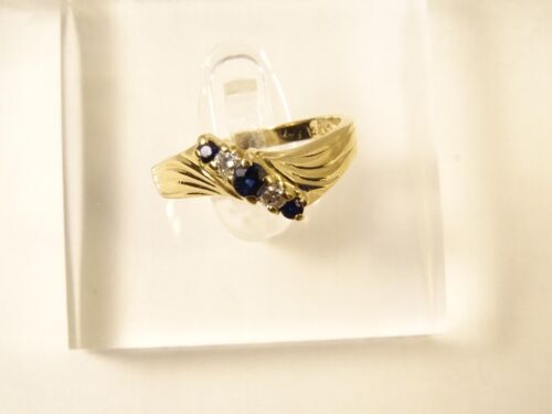 Lovely 5 Stone Diamond & Blue Sapphire 14k Gold Bypass SWIRL COCKTAIL RING Sz 6 - Picture 2 of 12