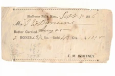 1866 Receipt – E.M. Whitney, Butter Carrier, Shelburne Falls, Massachusetts