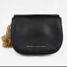 Marc Jacobs Avenue Black Leather Gold Chain Crossbody Saddle Bag Medium