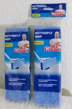 2 Mr. Clean Butterfly Mop Refill Sponge with Snap On/Off Plastic Head - Open Pkg