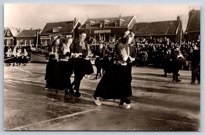 Marken Wedding Party on Ice RPPC Traditional Folk Dance Celebration Netherlands