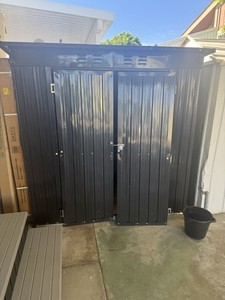 Black Metal Garden Shed Double Doors Lockable Ventilated Pent Roof
