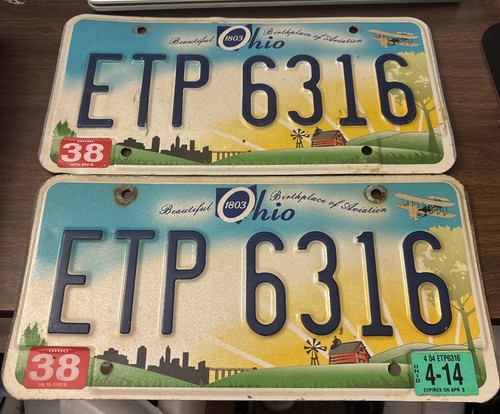 2013 OHIO Farm Scene Birthplace of Aviation License Plate Pair - Afbeelding 1 van 6