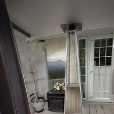 A Pair of Outdoor Pyramid Gas Flame Patio Heater Freestanding Silver Metal