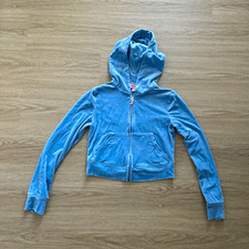 Juicy Couture Blue Velour Full Zip Hooded Hoodie Size S Rhinestone Logo