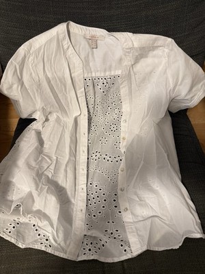 Esprit Damen Bluse S Weiß Basic Kurzarm mit Kragen & Knopfleiste