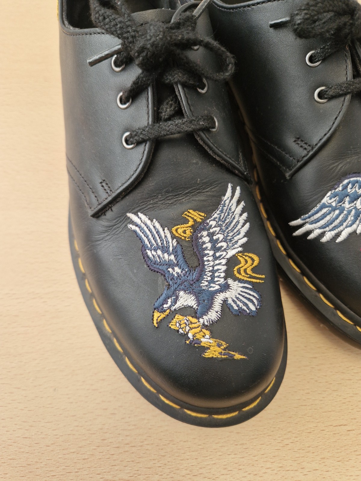 Dr Martens 1461 Souvenir Eagle Skull Tattoo Black Smooth Leather Shoes Sz Uk 9 image 4