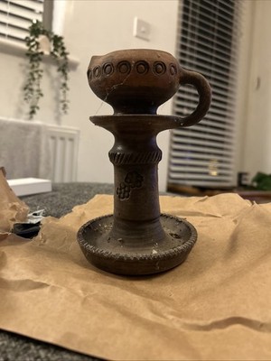 Vintage Keramik Fett Öllampe Volkskunst primitiv - Made in Greece