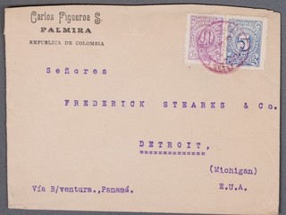 MayfairStamps Colombia años 1910 Palmira a Detroit MI cubierta cca_42173