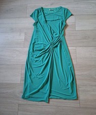 M&S Bright Green Stretch Dress Ruched Mock Wrap Smart Work Party Classic UK14
