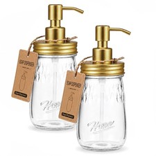 17 oz Mason Jar Soap Dispenser with Stainless Steel Pump,Gold,2 Pack