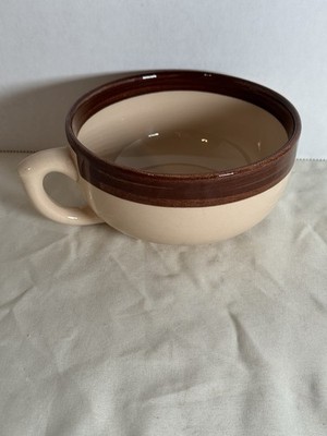 Sterling China Soup Mug Bowl Brown Rim Vitrified USA Diner Ware Chili Handle 