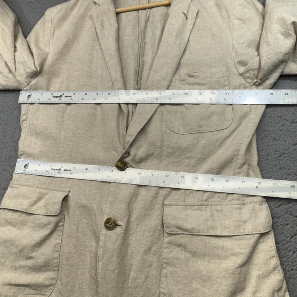 J.Crew Blazer Mens 40 Khaki Linen Sport Coat Safari Patch Pockets Unstructured - Image 4 of 4