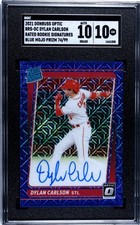2021 Donruss Optic Dylan Carlson RC SGC 10 w/10 Auto Blue Mojo Prizm /99