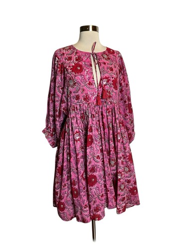 Dolma Raya Block Printed Mini Dress Size XL Pink Multi Floral