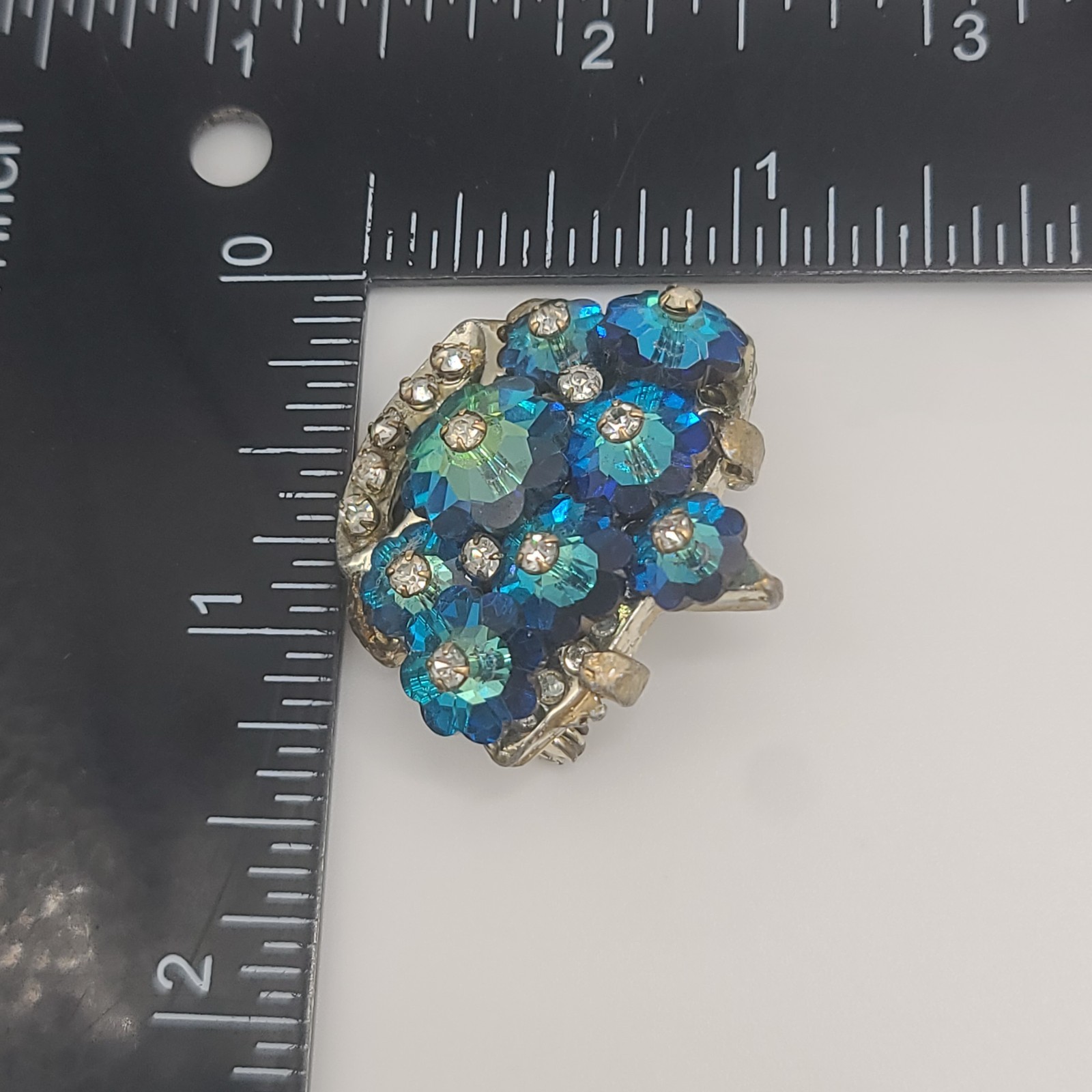 Vintage Margherita Rivoli Brooch Blue Rhinestone 